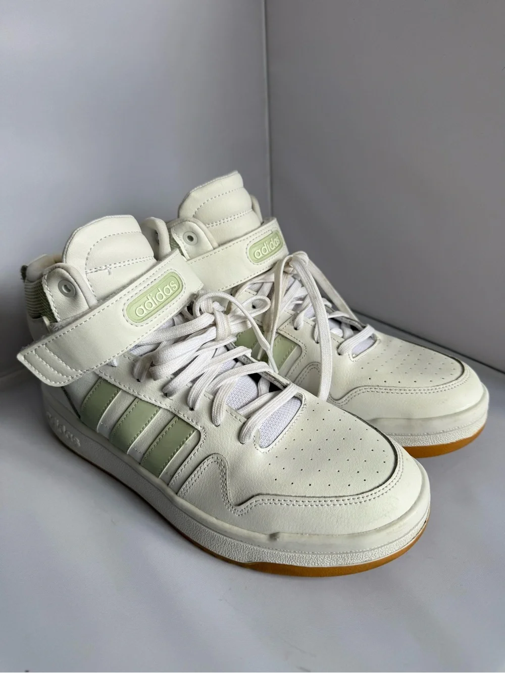 Adidas High-Top Sneakers in White and Sage Green Womens Size 10
